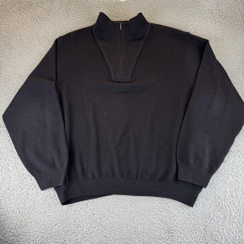 St Croix‎ Sweater Mens Large Black Wool Blend Half Zip Pullover Made USA Classic